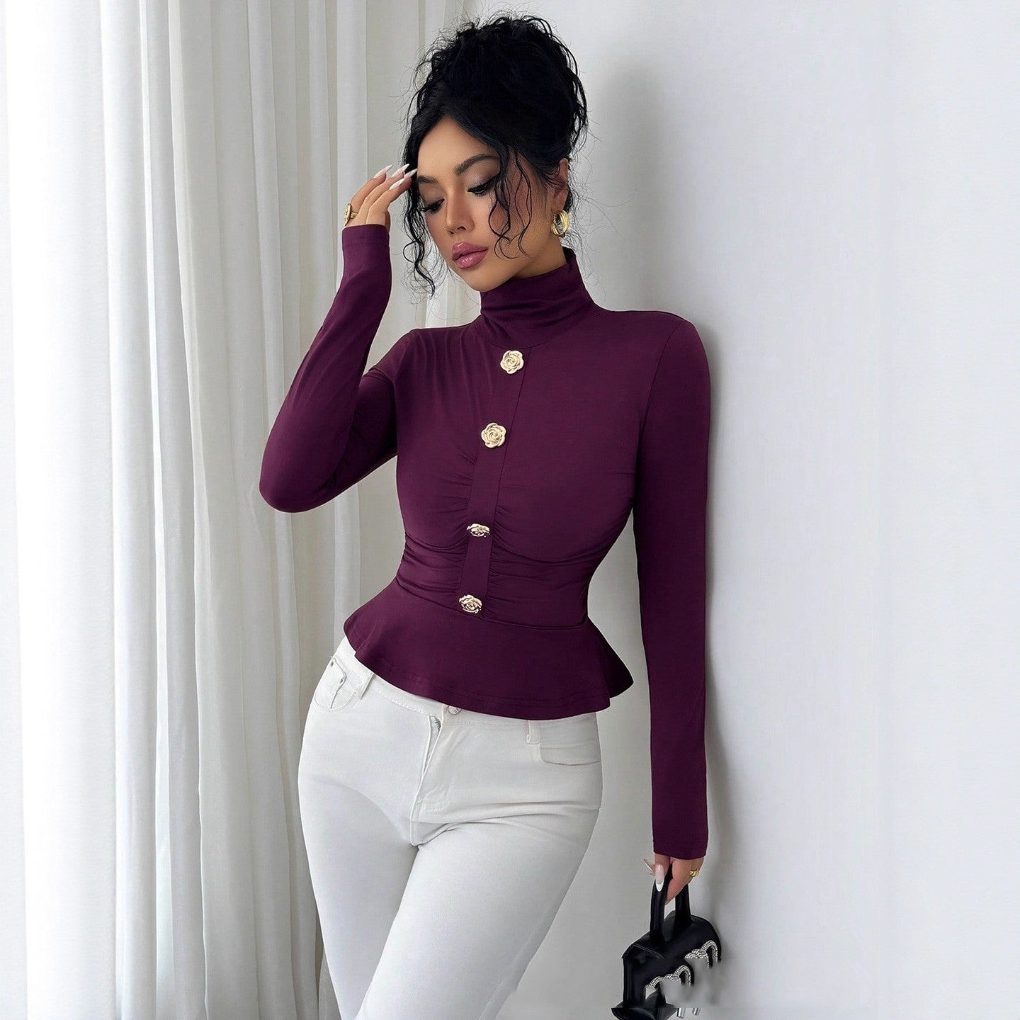 Autumn Solid-color Button-up Top