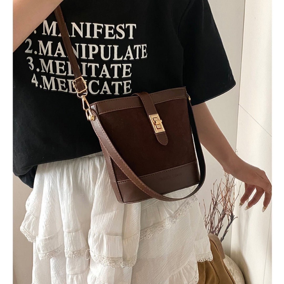 Suede Portable Bucket Bag Retro Crossbody