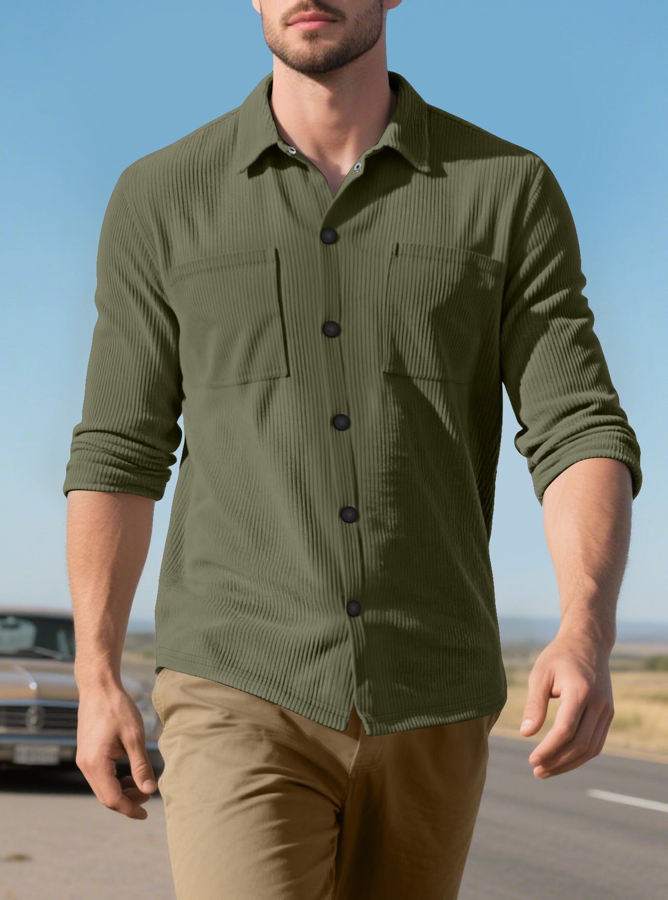 Casual Fashion Polo Collar Multi-pocket Jacket Top