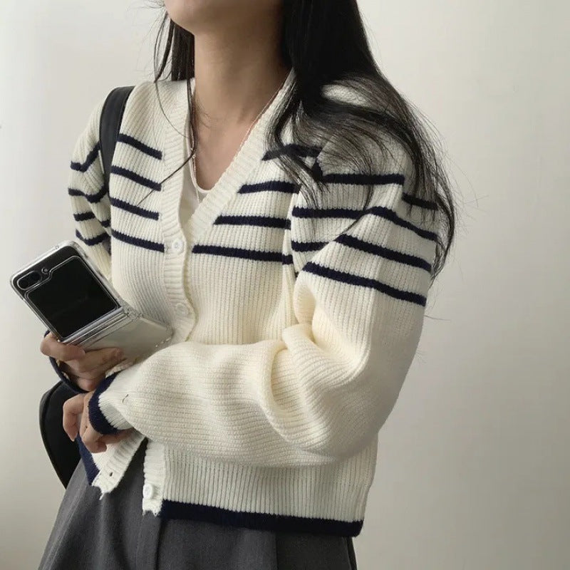 ChicV Collar Striped Cardigan Sweater Coat