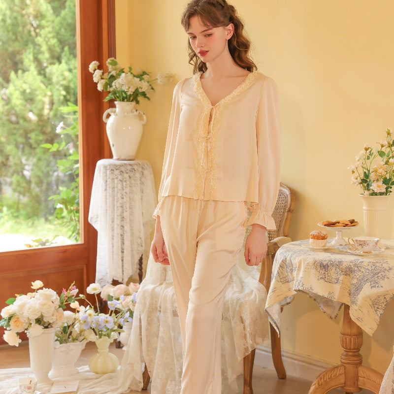Womens SpringSummer New Royal-Style Short-Sleeve Two-Piece Loungewear Set