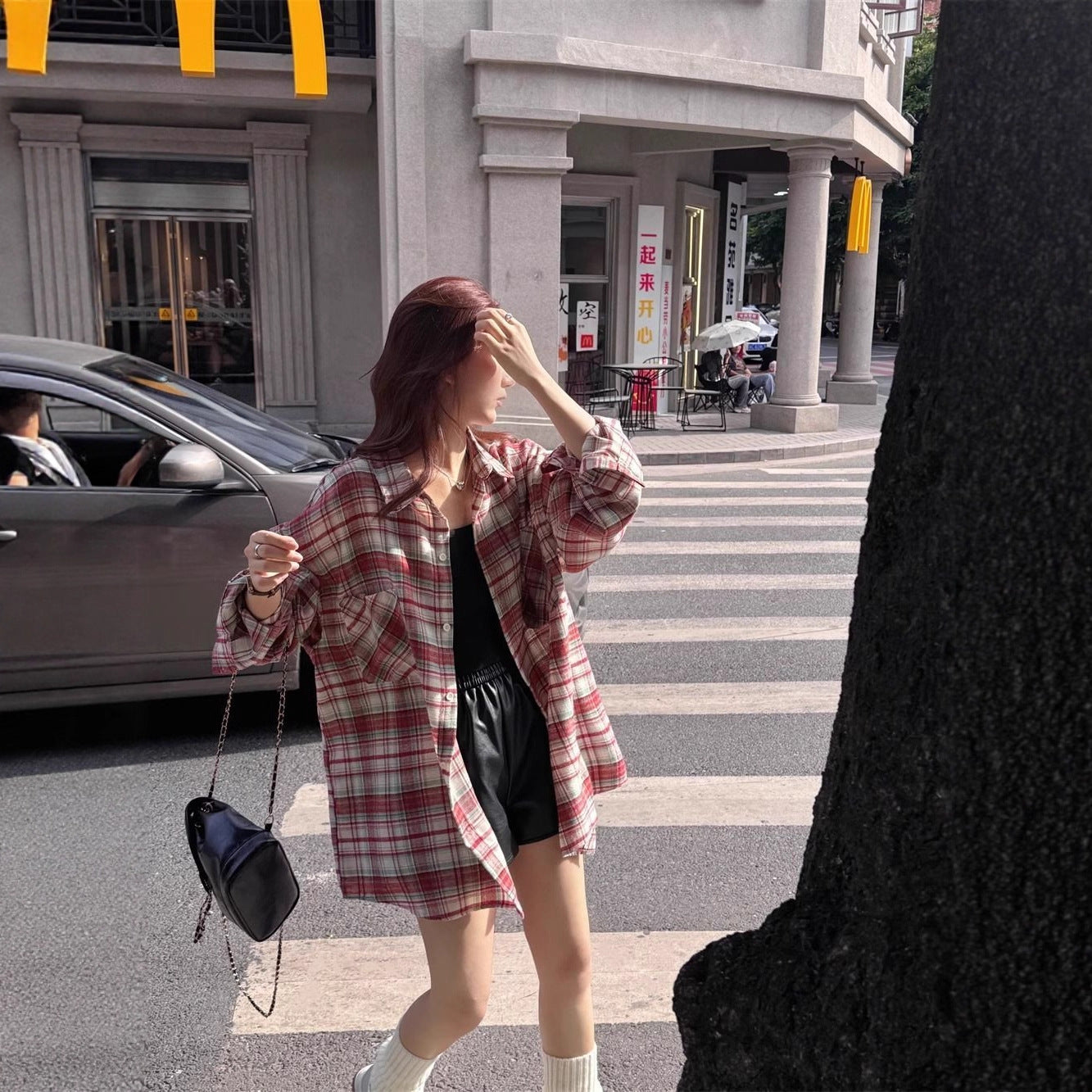 Elegant Relaxed-fit Plaid Shirt For Women