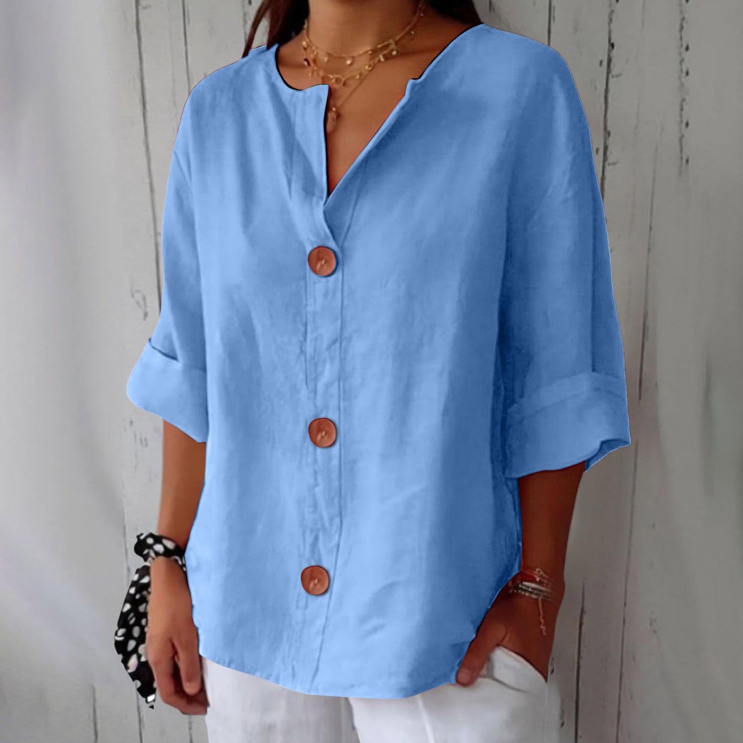 V-neck Pullover Shirt Fashion Casual Long-sleeved Top Women's Clothing