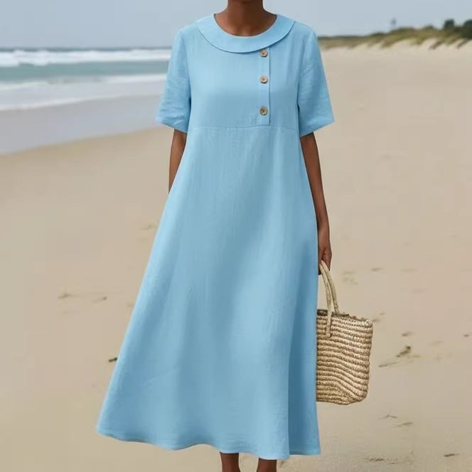 Solid-color Comfortable Crew-neck Loose-fitting Dress For Women