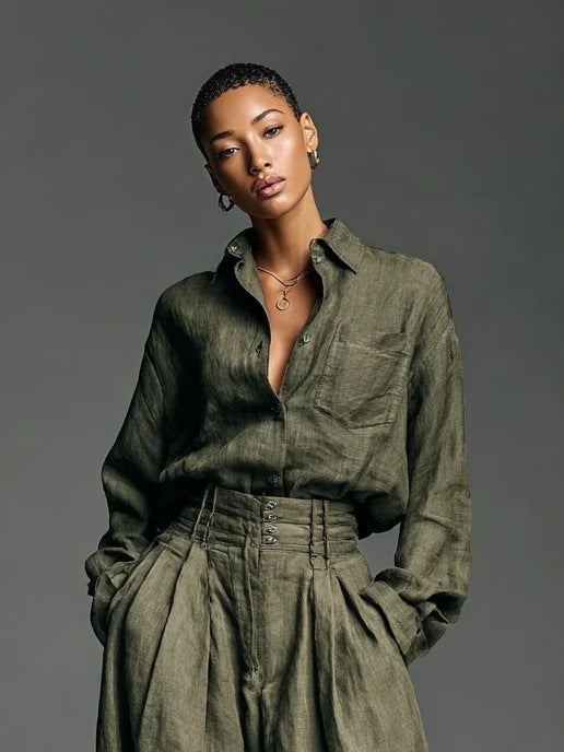 Shirt And Trousers Two-piece Set Cardigan Long Sleeves Loose Fit Fashionable Unisex Style