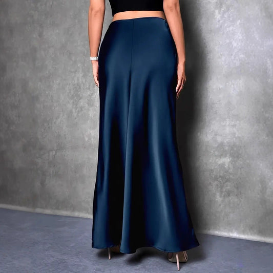 Women's High Waist Solid Color Extra Long Satin Mermaid Skirt