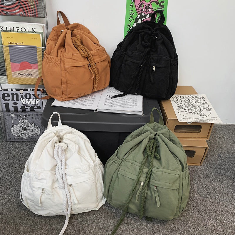 Backpack Canvas Drawstring Backpack Simple Travel Large Capacity Computer Bag