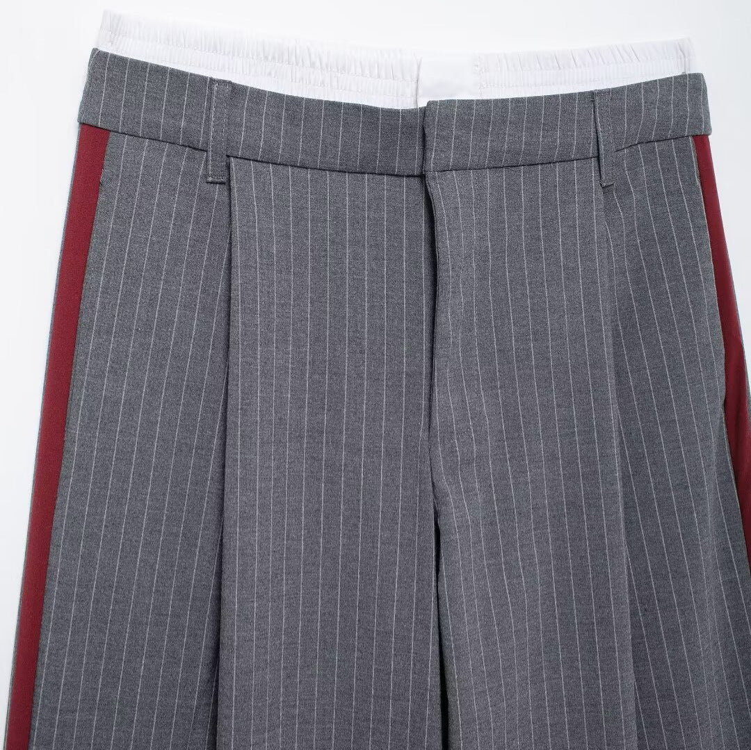 Fashion Pinstripe Boxer Briefs Detail High-waisted Trousers
