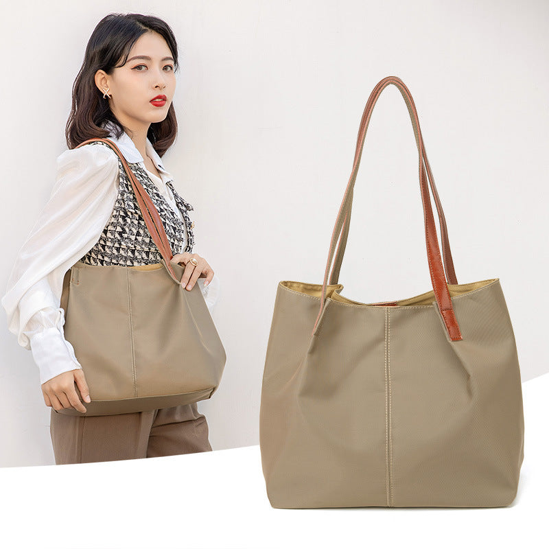 Stor Kapacitet One-shoulder Casual Lærred Tote Taske Dame Skuldertaske Vandtæt Oxford Stof