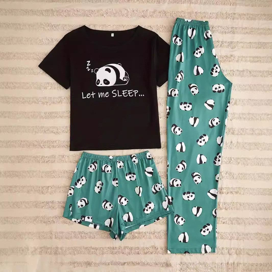 Home Wear Panda Three-piece Short Sleeve Shorts Trousers Suit