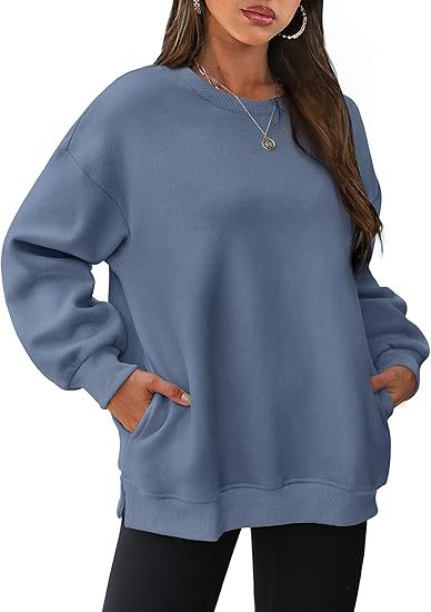 Rundhalset pullover til kvinder – Oversized løs sweatshirt i velour med lange ærmer