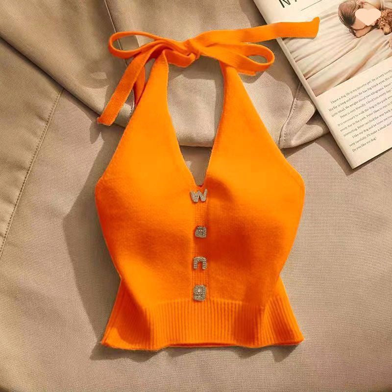 Summer Design Sense Off-the-shoulder Short Hot Girl Halter Spaghetti Straps Vest