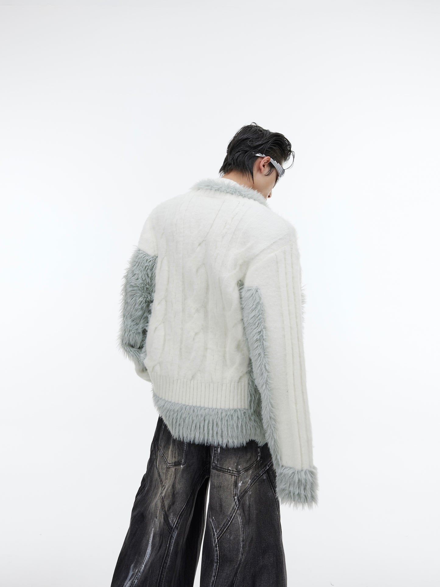Men's Niche Plush Patchwork Knit Sweater Loose Sweater