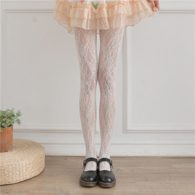 Japanese Lolita Retro Flower Cane White Silk Socks