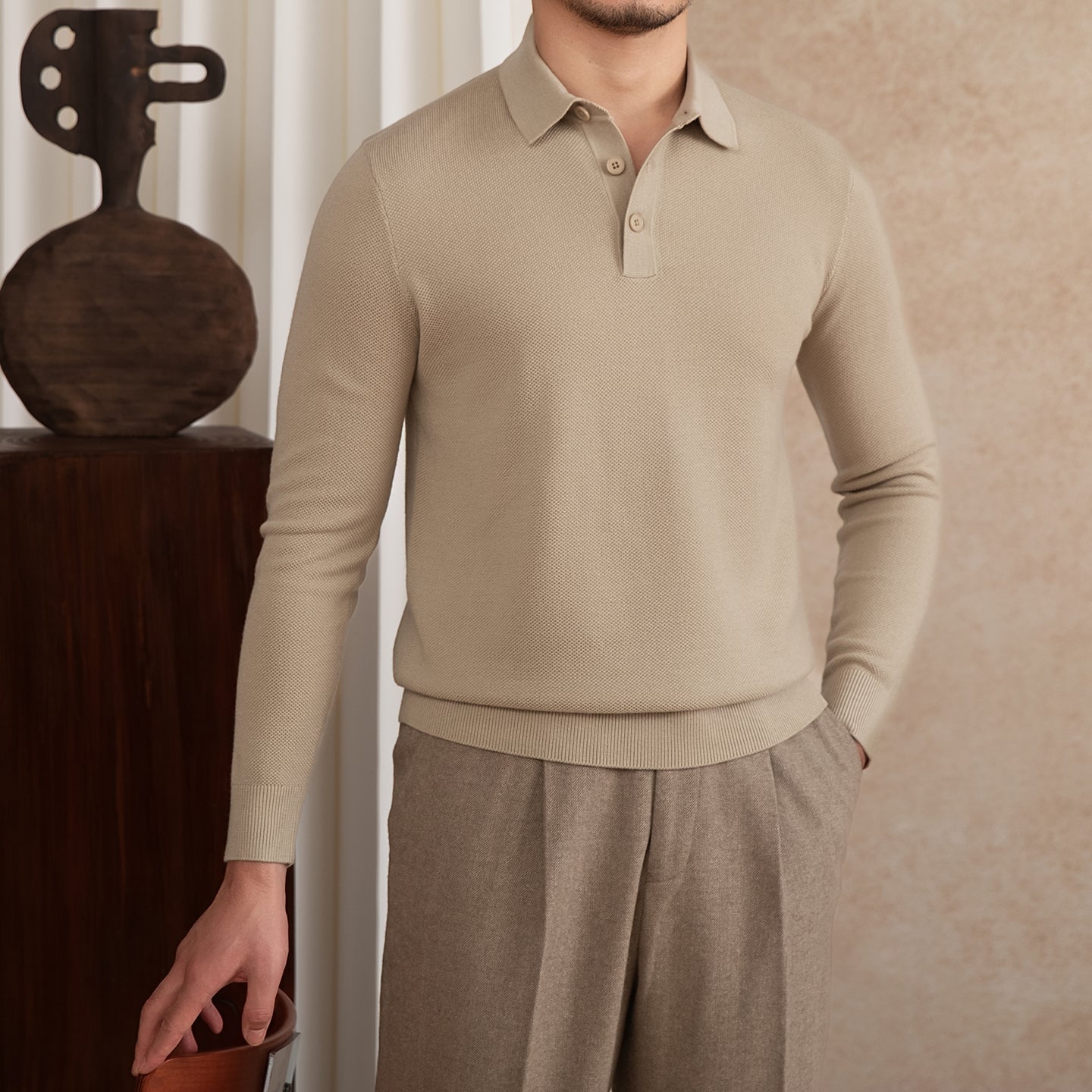 Slim-fit Cashmere Knitwear Lapel Long-sleeved T-shirt Casual Polo Shirt