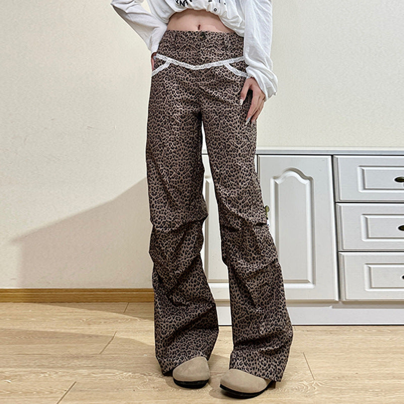 Slim Woven Leopard Print Casual Pants For Women