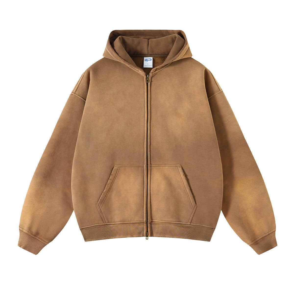 Spray Dyed Washed And Worn Zipper Sweater