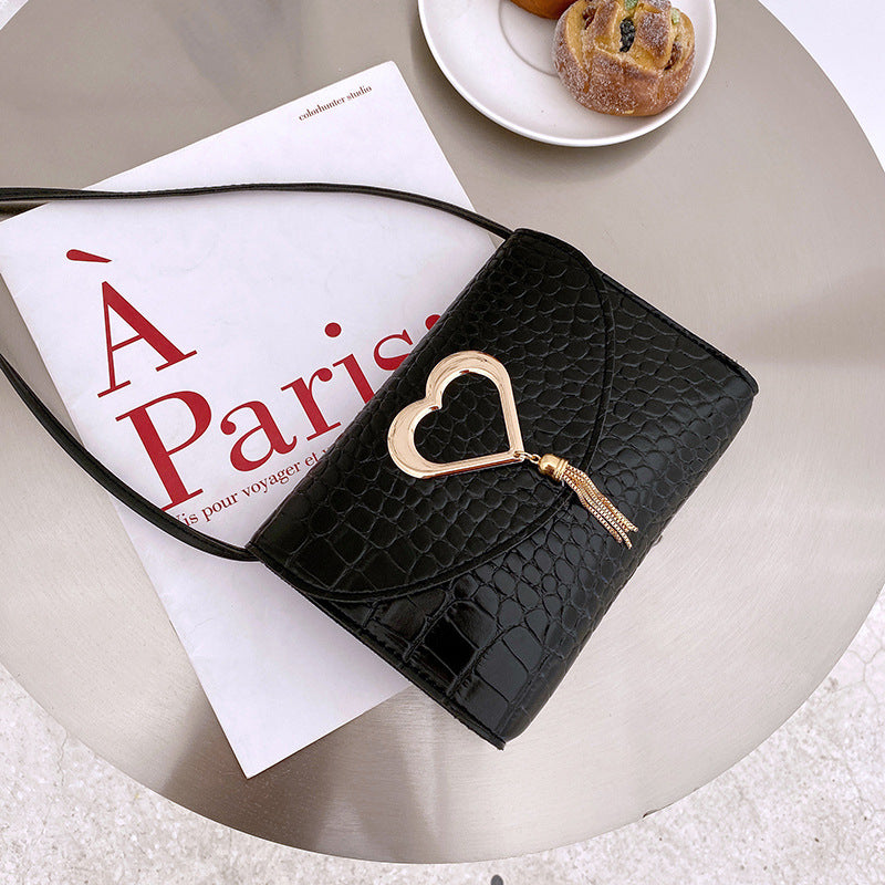 Heart-shaped Fringed Pattern Small Square Bag, One-shoulder Diagonal Candy Color Female Bag