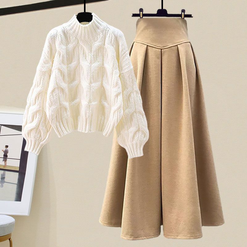 Women's Gentle Oversized Knitted Cardigan Sweater With Skirt