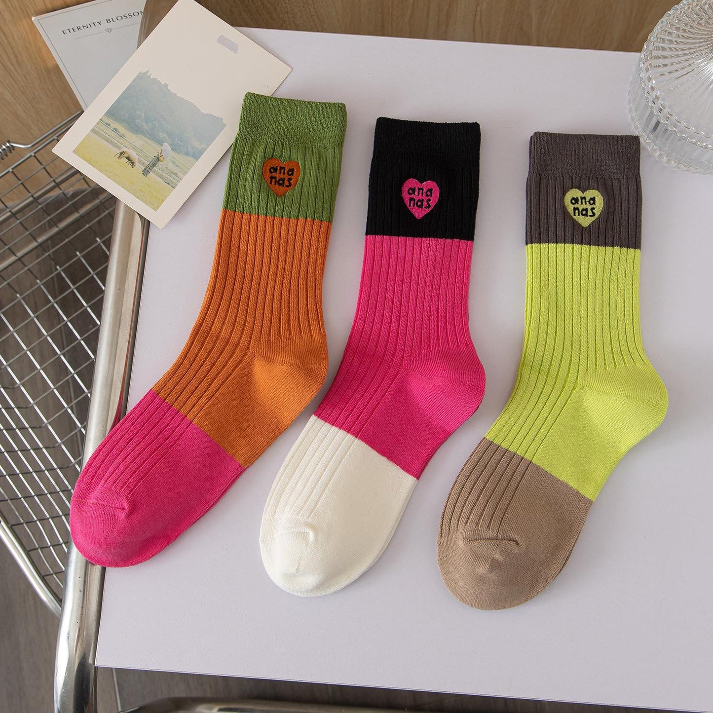 Double Needle Embroidery Women's Stockings Autumn And Winter Long Tube