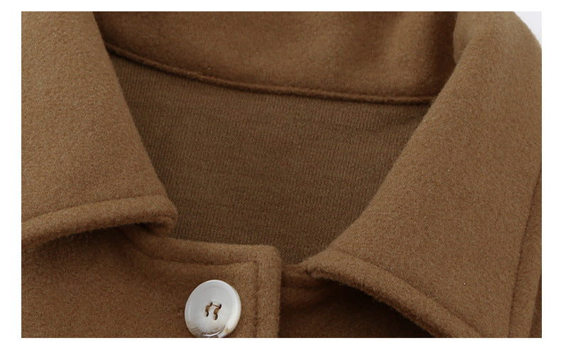 Women's Solid Color Pocket-breasted Lapel Woolen Coat