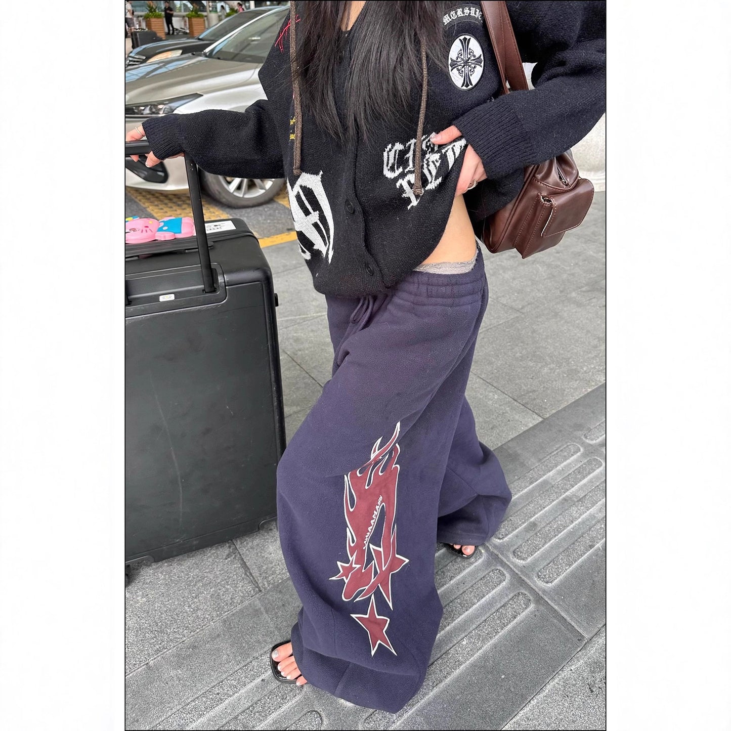Flame-patterned Casual Loose-fitting Pants