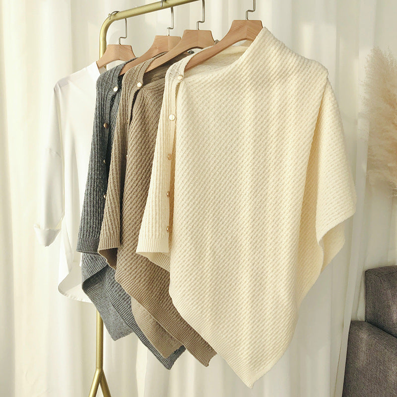 New Knitted Shawl Cloak Buckle Wool Plaid Scarf Women's All-match Warm Large Cape