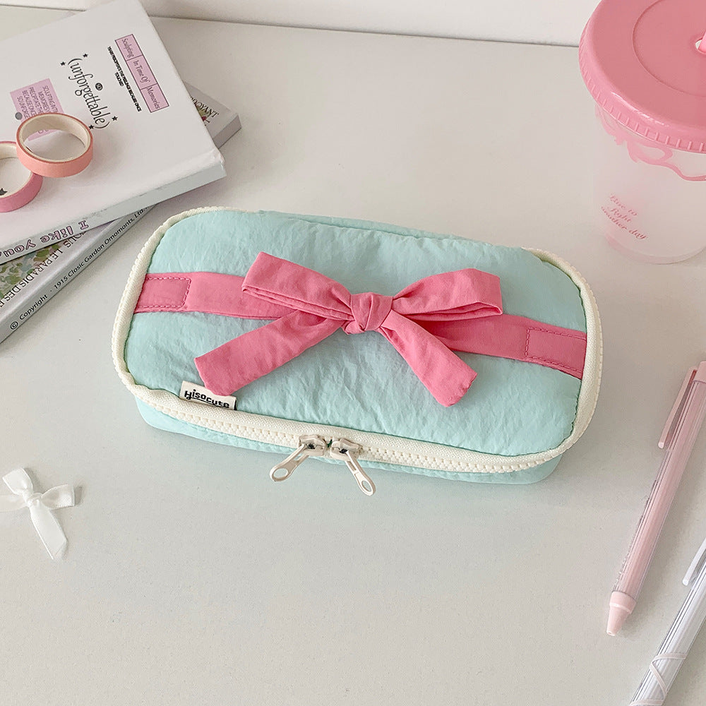 Ins Soft Fabric Pencil Case Student Minimalist Bow Buggy Bag