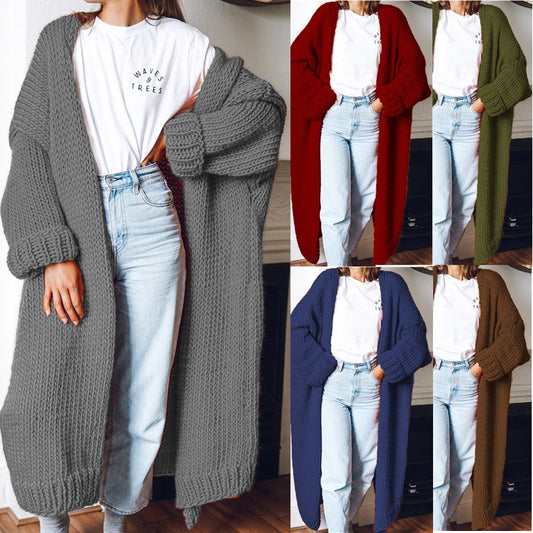 Long Solid Color Plus Size Loose Cardigan Sweater Coat