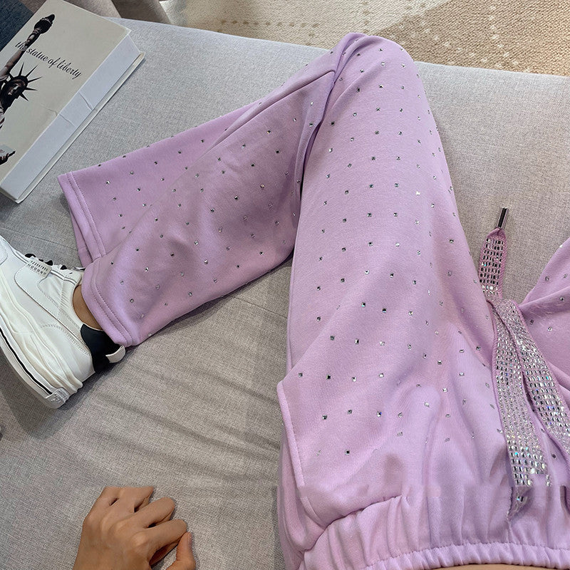 Women's Purple Nail Diamond Wide Leg Pants Thin Section High Waist