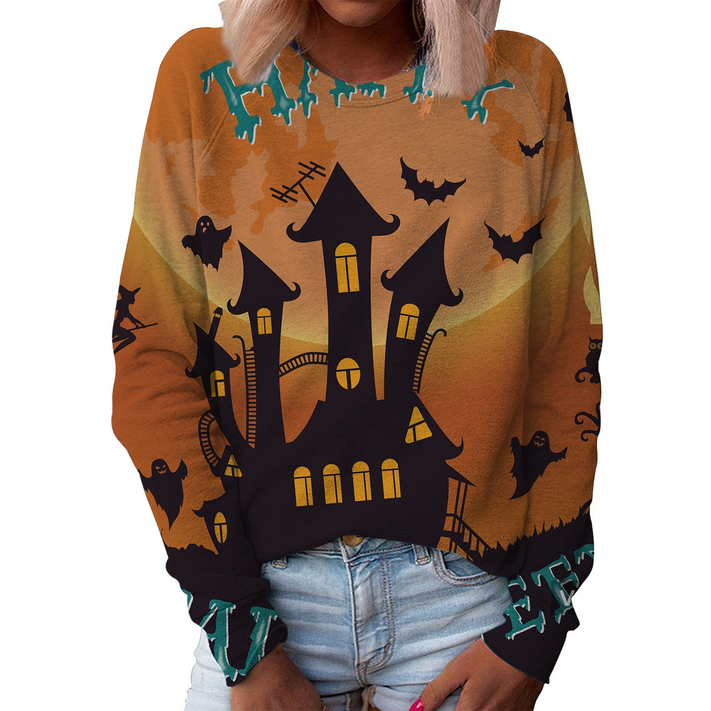 Jul Dame Top Halloween Hoveddel Printet Rund Hals