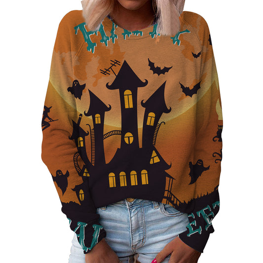 Jul Dame Top Halloween Hoveddel Printet Rund Hals