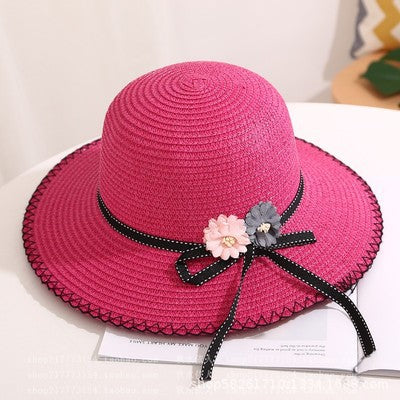 Flower Woven Sun Hat Two Flowers Parent-child Beach Sun Protection