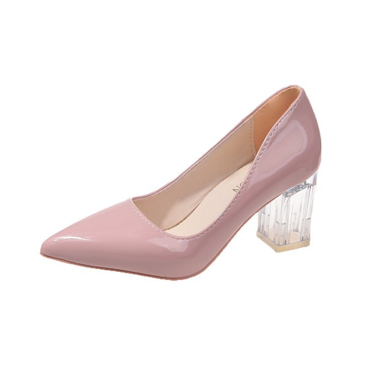 Large Pointed Solid Thick Heel Rubber High-heeled Shoes