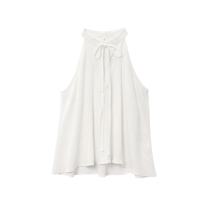 Linen Casual Suit Hanging Neck Casual Top Half Skirt