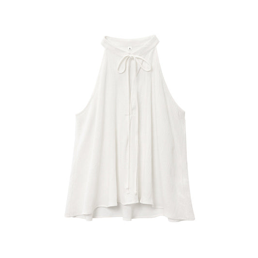 Linen Casual Suit Hanging Neck Casual Top Half Skirt