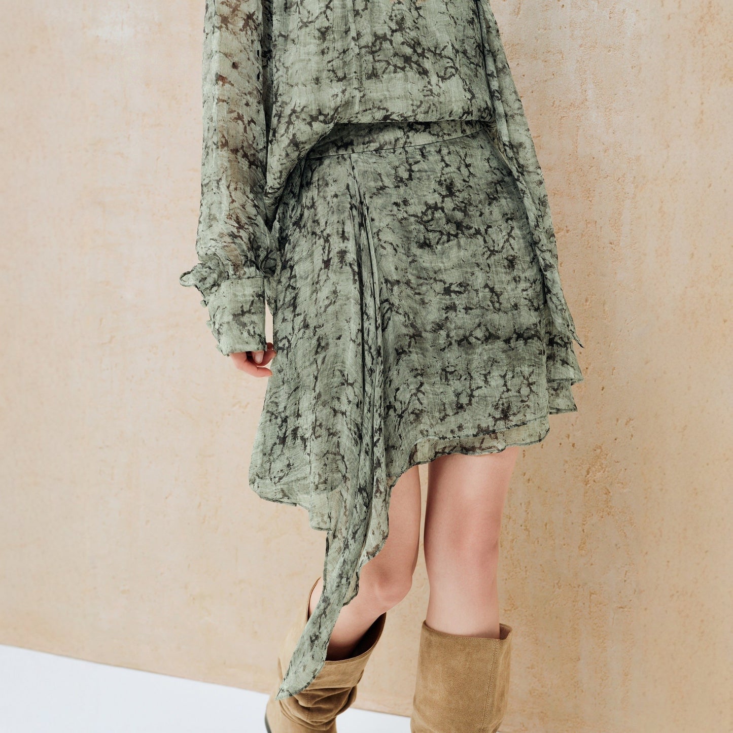 Printed Top And Asymmetrical Skirt Set For Women