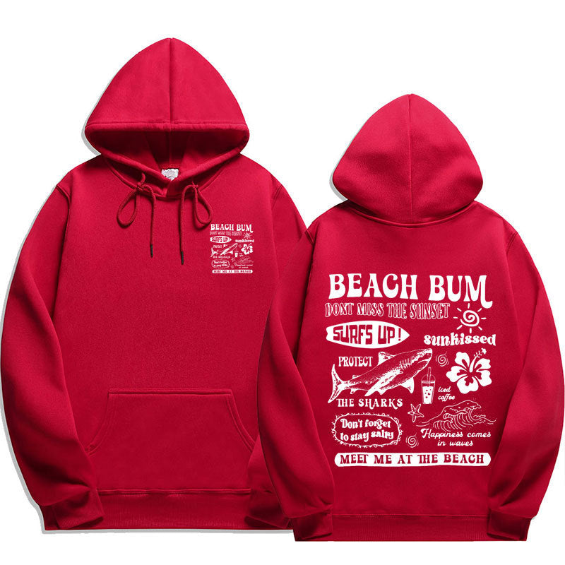 Printed Cuff Thread Hoodie Sweater Top