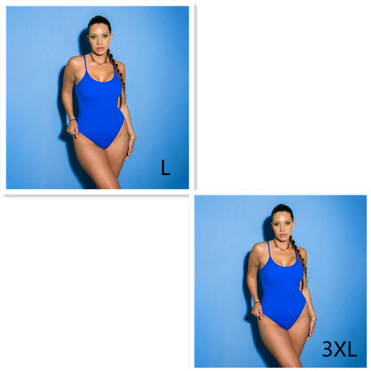 Sling Backless Tether Plus Size Solid Color Triangle One-piece Swimsuit