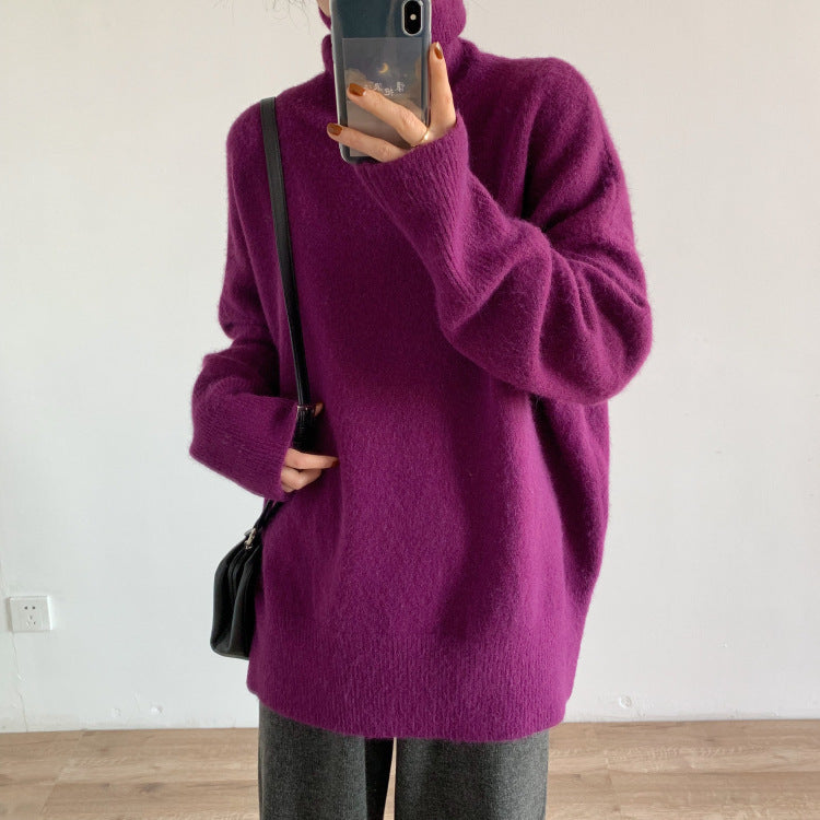 Soft Glutinous Idle Style Solid Color Turtleneck Sweater For Women