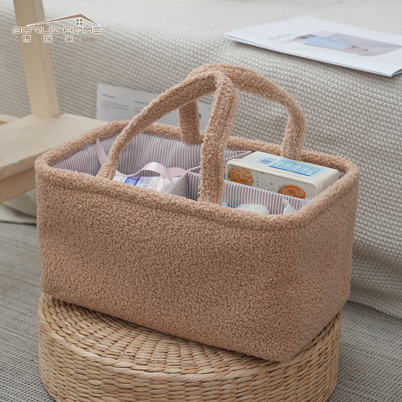 Simple storage basket-portable-white-corduroy-1 piece