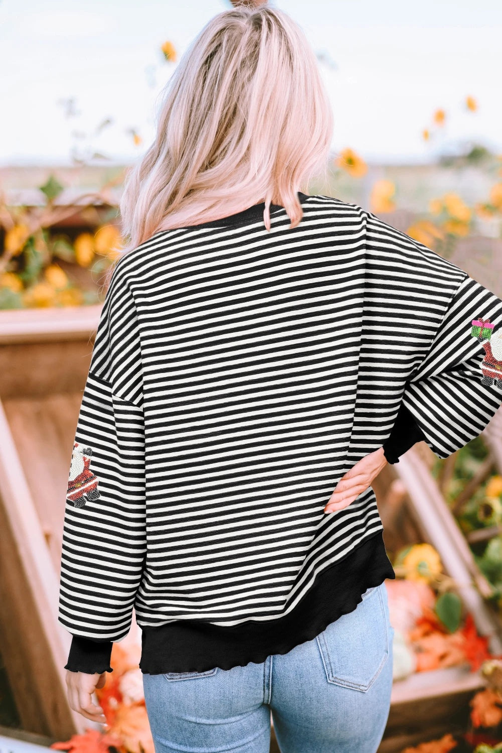 Striped Santa Claus Sequined Sweater For Women