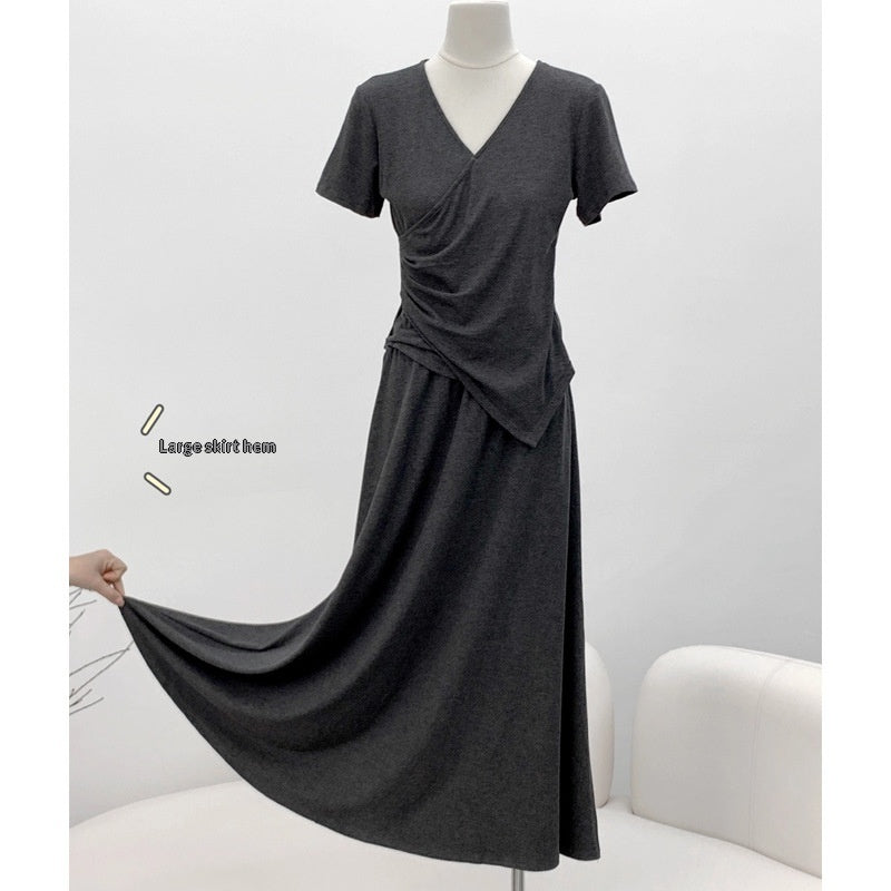 Short-sleeve Top And Drapey Skirt Two-piece Set
