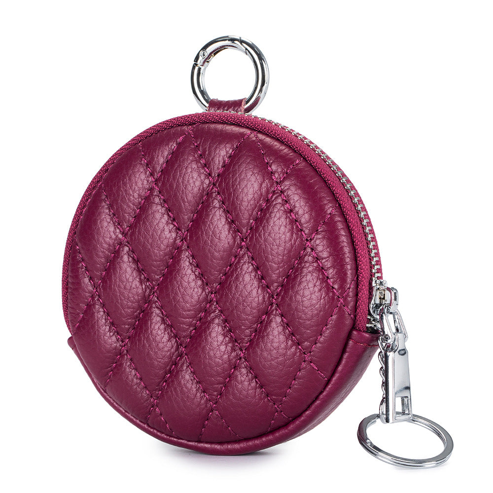Round Rhombus Coin Purse Leather Compact