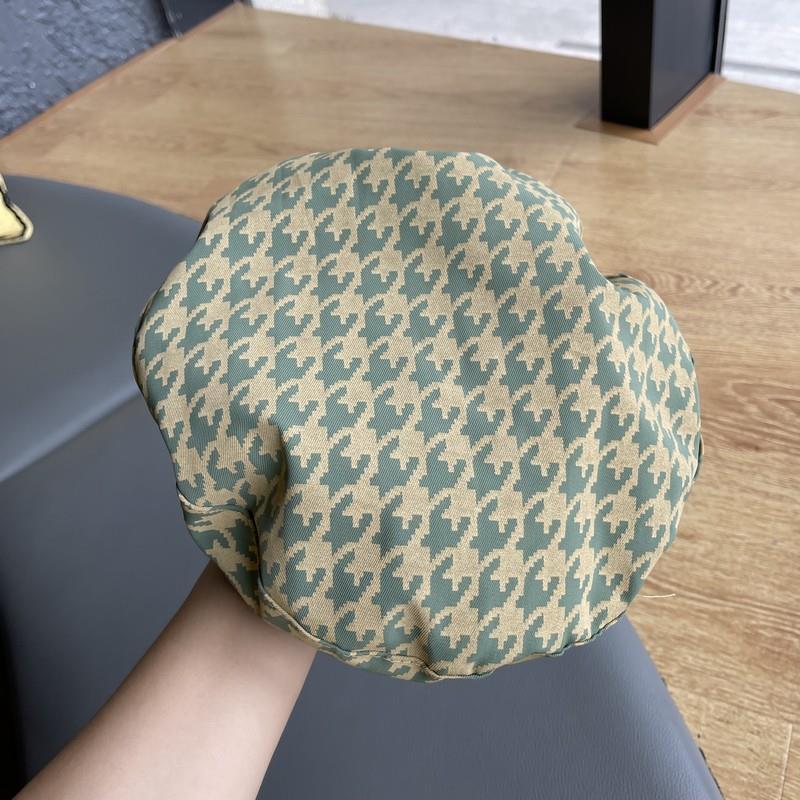 Women's British Style Houndstooth Plaid Flat Top Beret