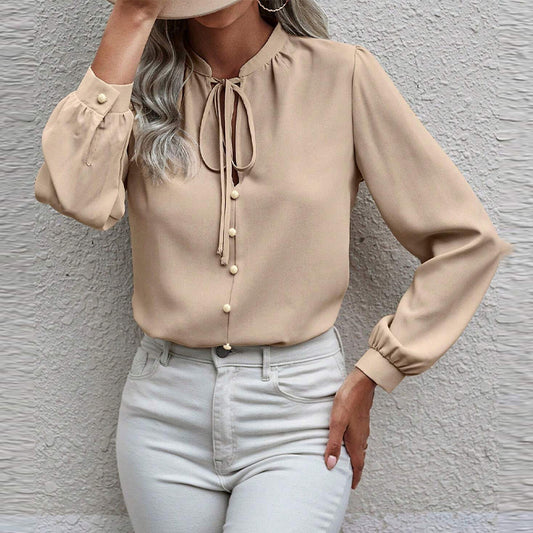 Women's Collar Lace-up Long Sleeve Shirt