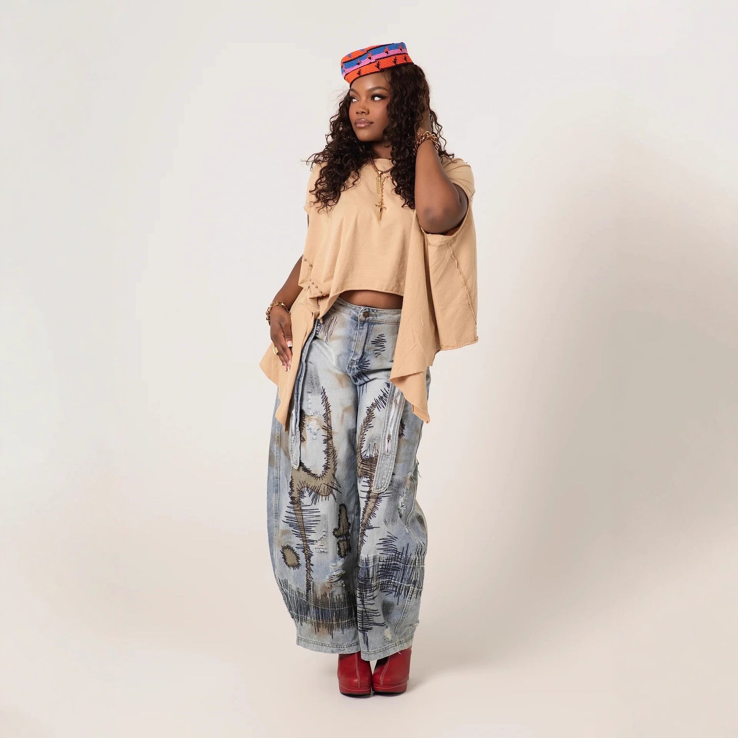 Wide-leg Boot-cut Stone-washed Jeans
