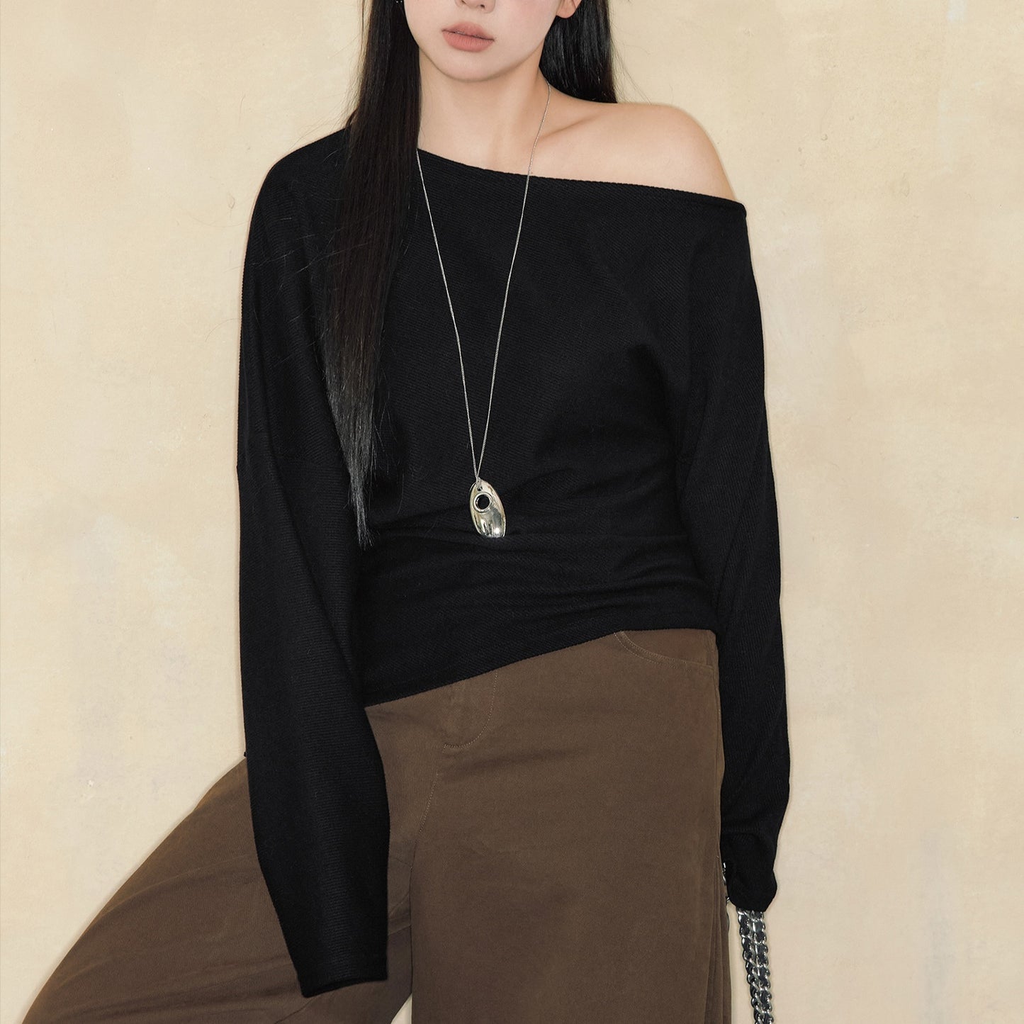 Women's One-shoulder Cold Shoulder Long-sleeved Shirt Plus Size Top
