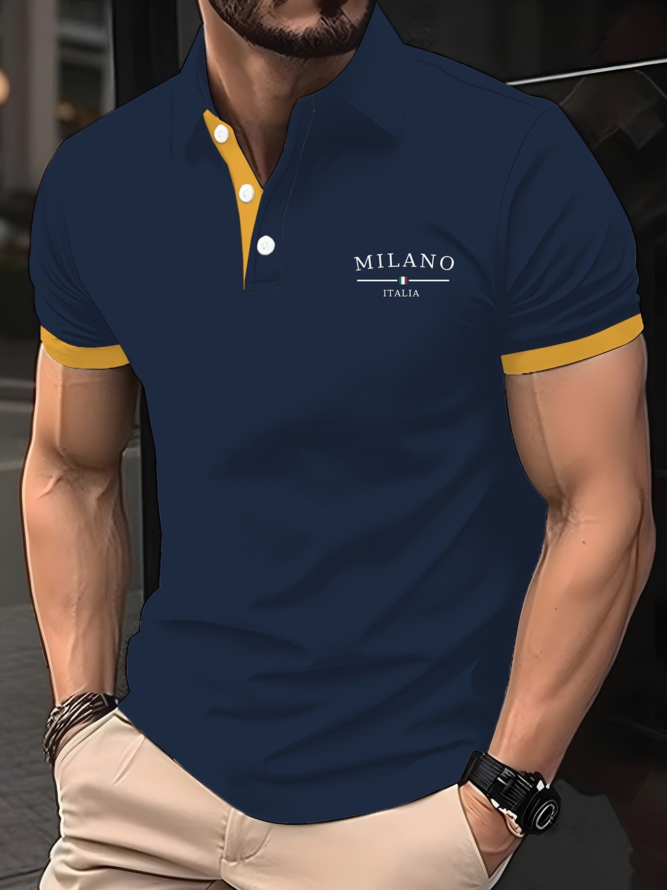 Trendy Short-sleeve Polo Shirt With A Turn-down Collar And Buttons