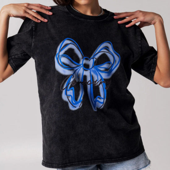 Bow Tie Vintage Washed Black Distressed Short Sleeves
